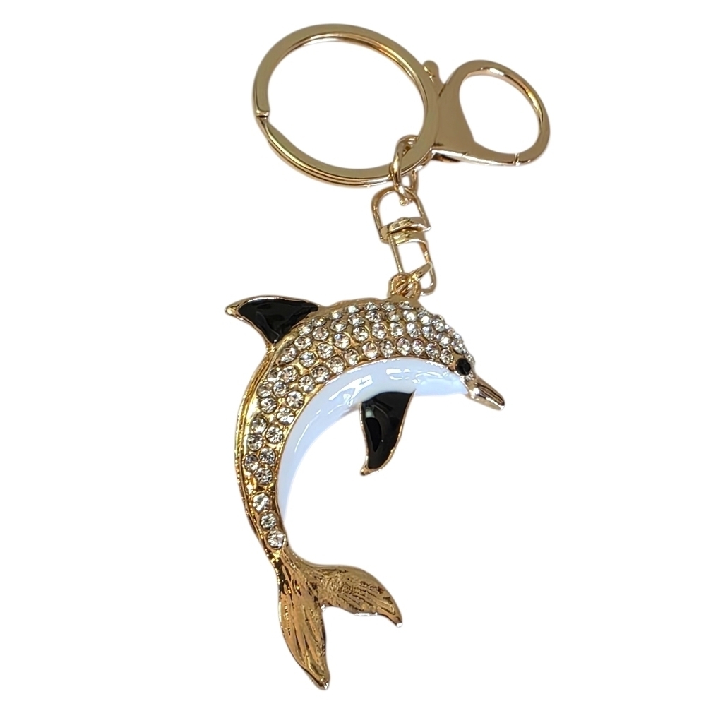 Rhinestone Dolphin Purse Charm Keychain Gold NWT